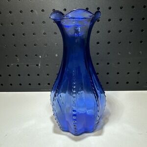 Vintage 1940's Indiana Glass Cobalt Blue 7" USA Ribbed Hobnail Ruffled Edge Vase